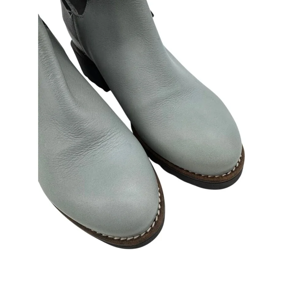 Miista Cecelia Back Strap Ankle Boot Light‎ Blue Leather Chunky Heel Size 37